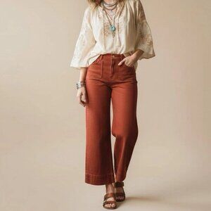 Luvamia Wide Leg Crop Jeans MEDIUM Burnt orange Boho Retro High Waist Trendy